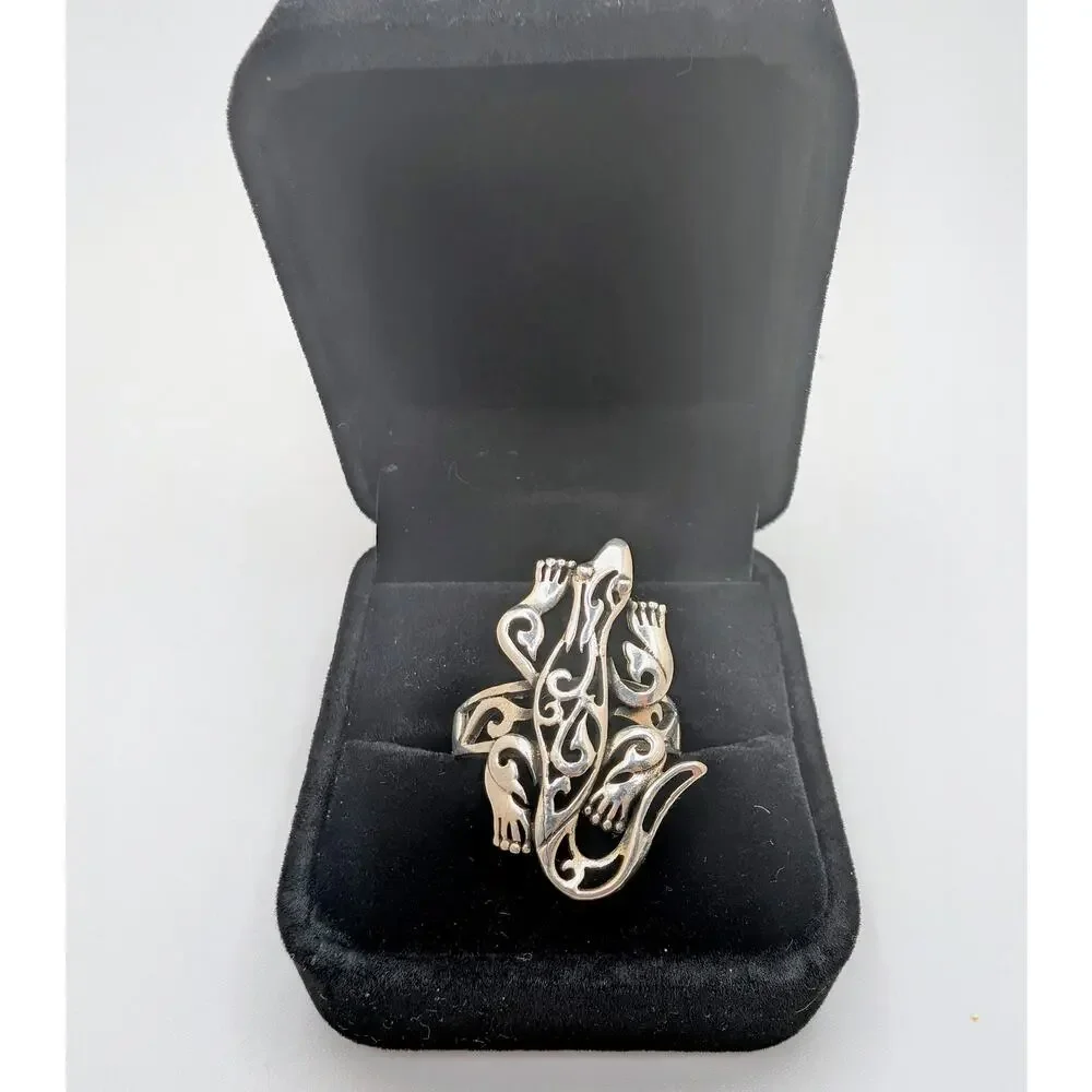 Gecko Lizard Sterling Silver Open Work Filigree Statement Ring Size 9.75